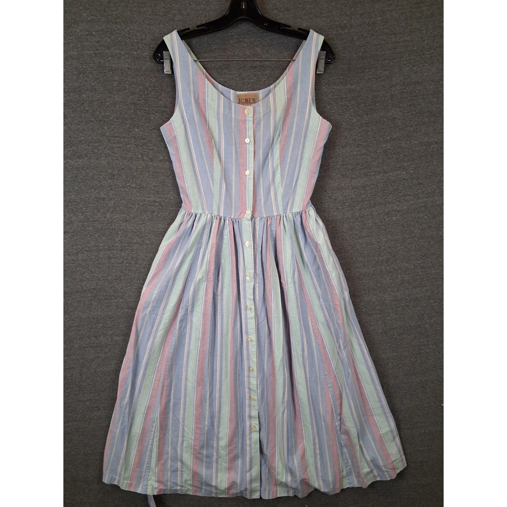 VTG J Crew Womens Dress 8 Multi Pastel Stripe Cotton Poplin Oarsmen Retro